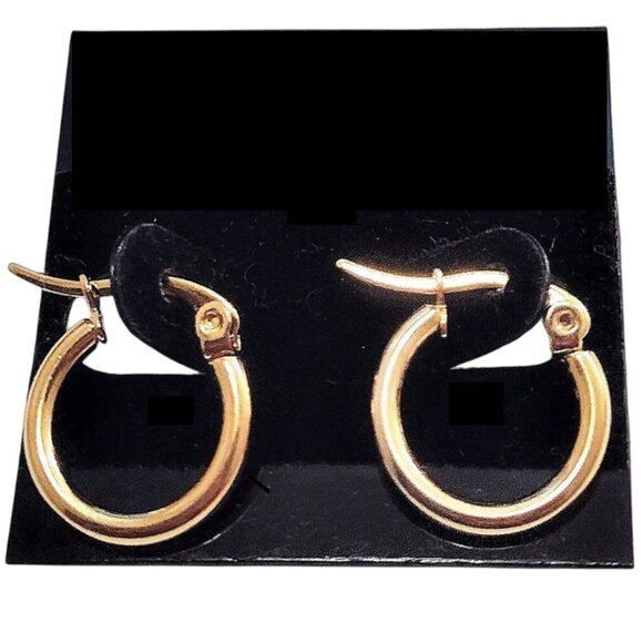 5/8 Inch 14mm Small Hoop Pierced Post Earrings Gold Tone - Picture 1 of 7